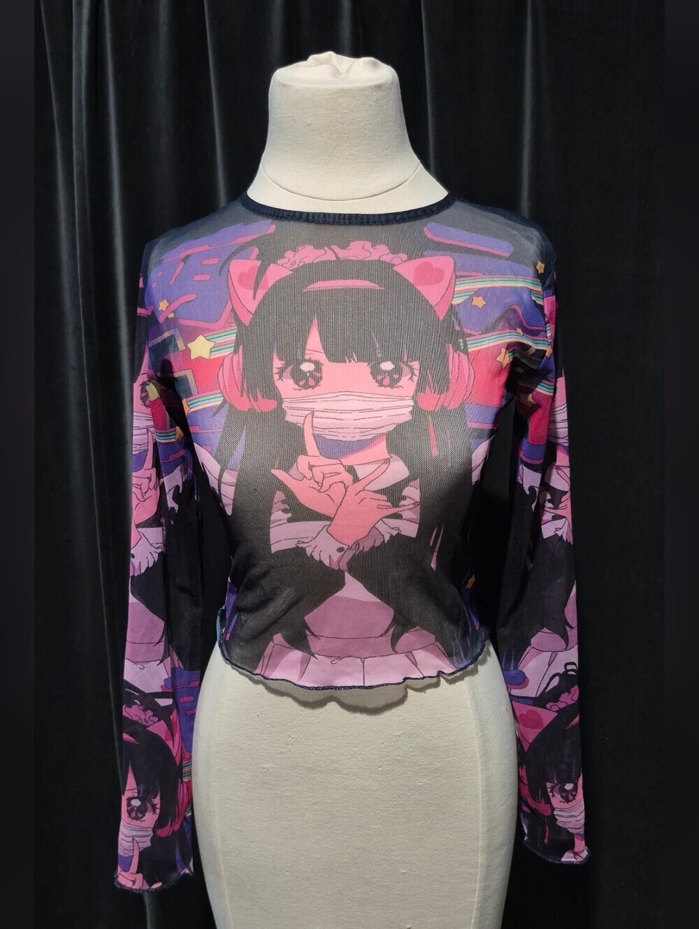 ROMWE Colorful Anime Graphic Mesh Top